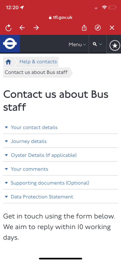 TfL feedback form