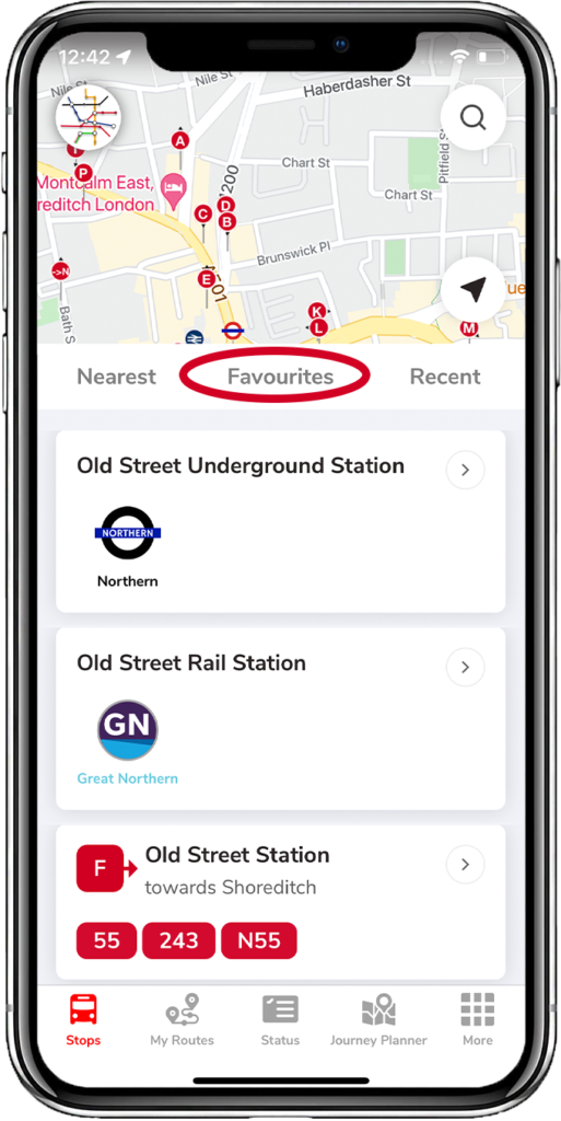 Adding a favourite stop
