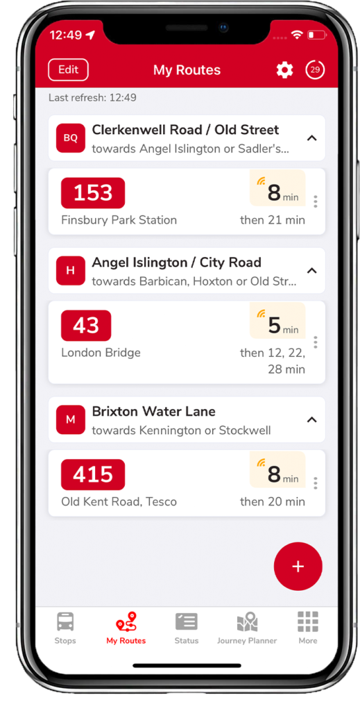 The My Routes tab