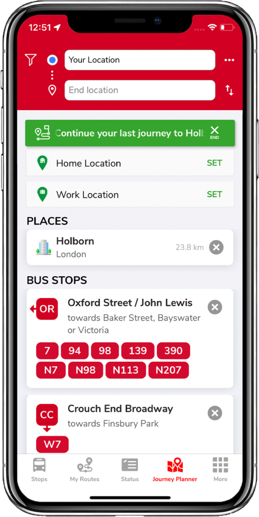 The Journey Planner tab