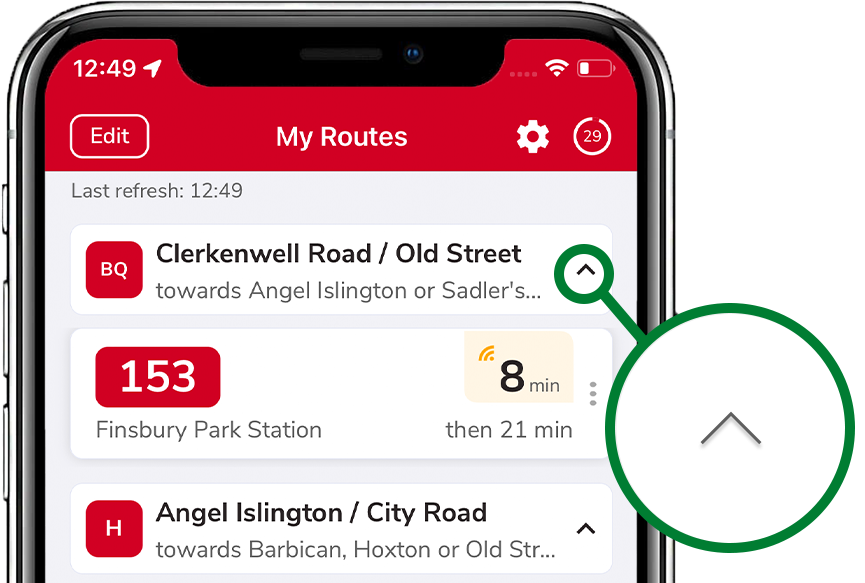 Live times for a saved route
