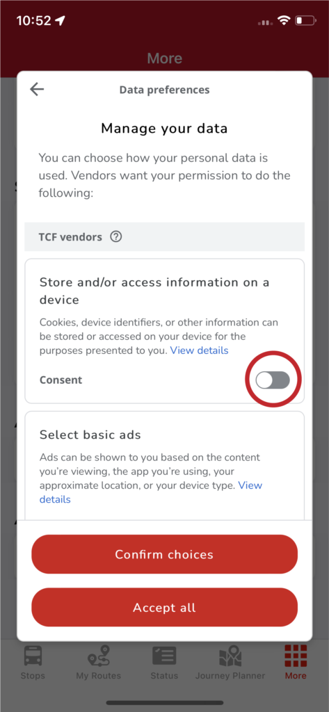 Ad preference toggles