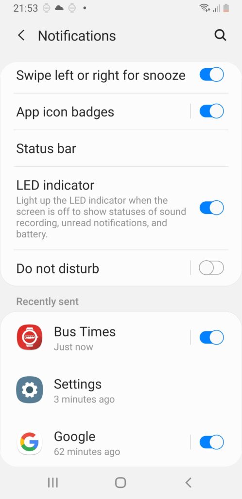 Enabling notifications in Android settings
