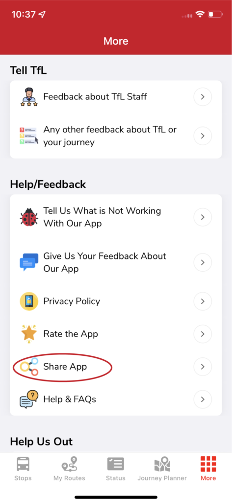 Share App option